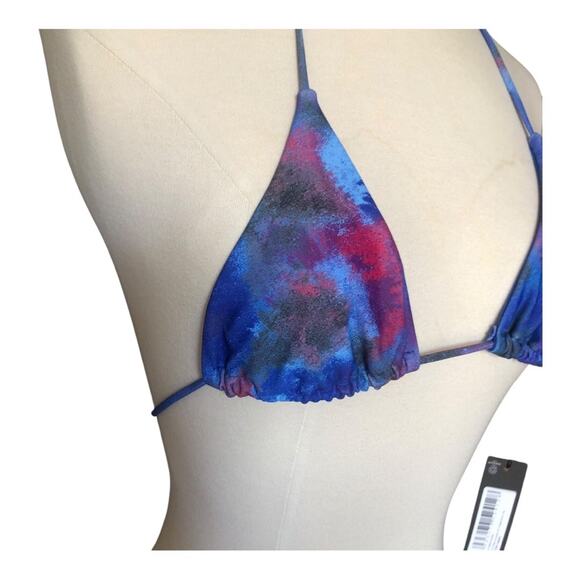 Pretty Little Things NWT Blue Acid Wash Contrast Tie Triangle Bikini Top Size 6 - Picture 10 of 14